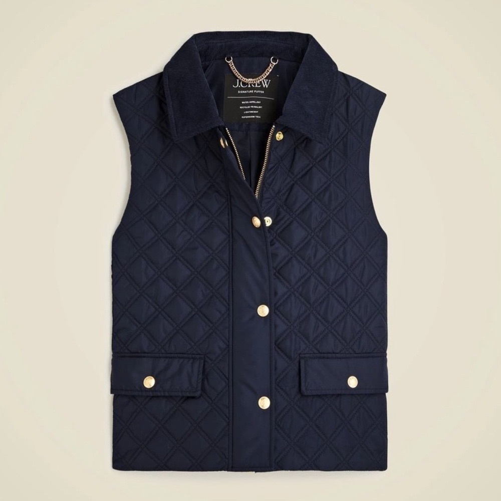 NWOT! J. Crew Quilted Barn vest size L Large in dark navy/nearly black
